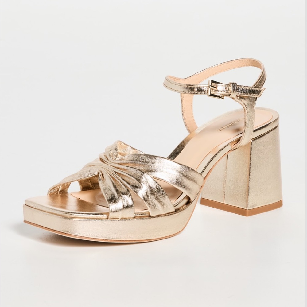 Reformation Gold Strappy Block Heels